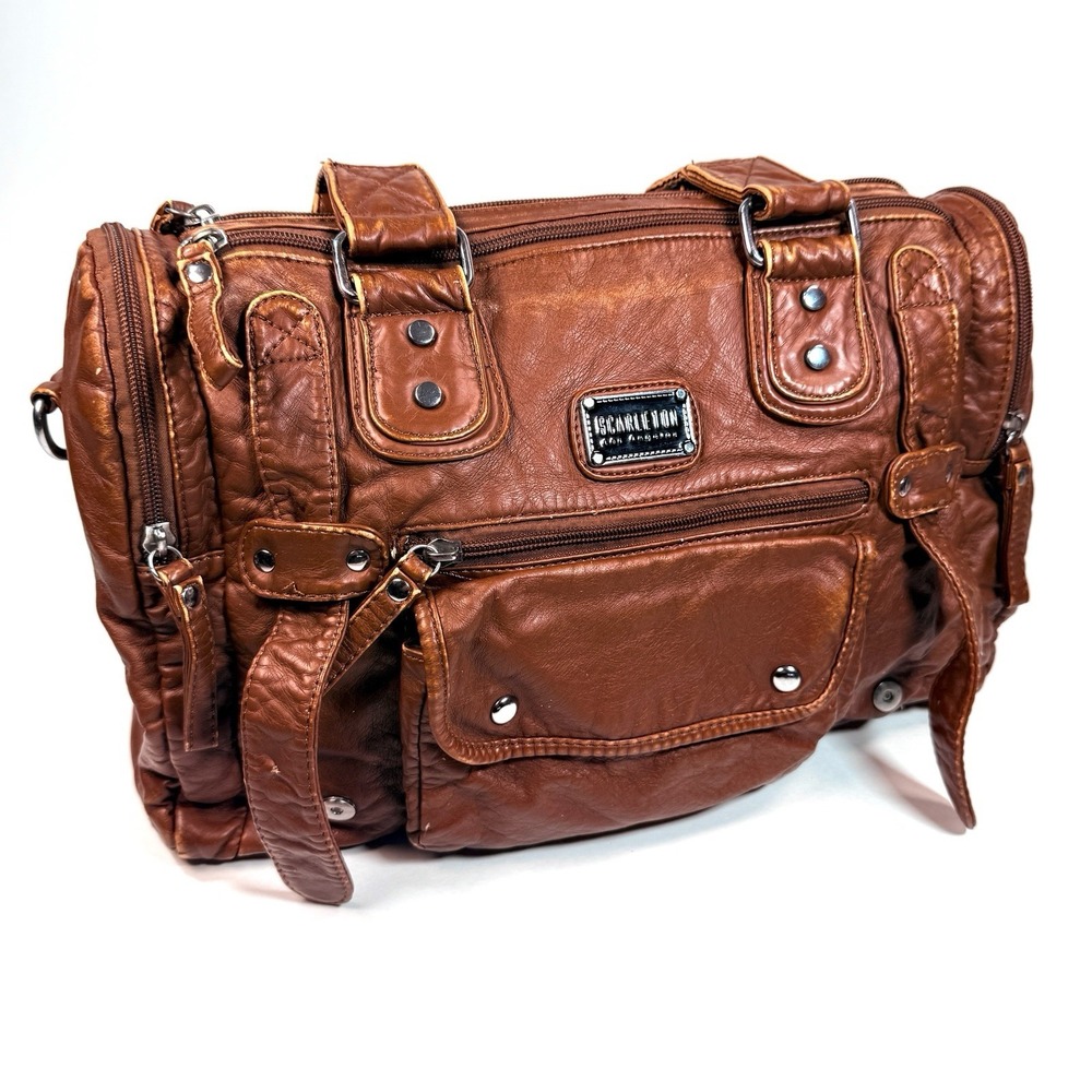 Scarleton Satchel Handbag Brown Distressed Vegan Leather Shoulder Bag Y2K
